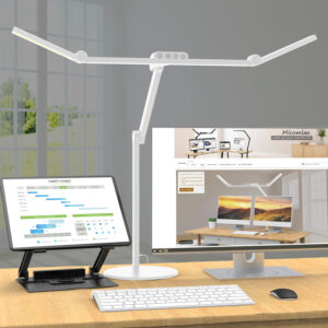 FDDL09 Wide Dual-Light LED Desk Lamp with Weighted Base and Multi-Joint Swing Arm-FunderLED